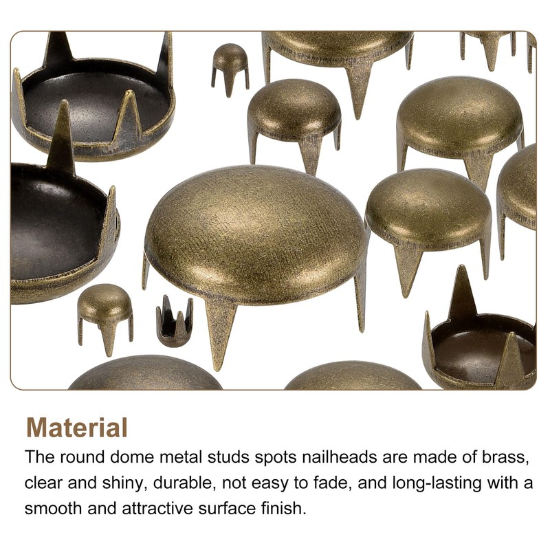 sourcing map 100Pcs Bronze Round Dome Rivets, 10 Sizes Brass