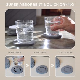 Natureva Home - Stone Coasters, Set of 6 | Super Absorbent, Quick Dry Diatomite Coaster for Drinks | Made of Natural Diatomaceous Earth | Absorbing Water Instantly | Unique Shapes | Colour Graphite