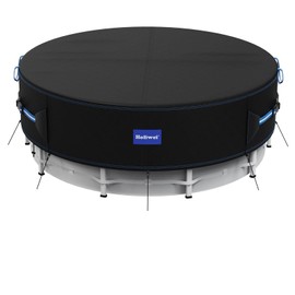 Holiwei 24 Ft Round Pool Cover with Reflective Strips, 420D Swimming Pool Cover for Above Ground Pools, Solar Cover with Drawstring and Ground Nails for Dustproof, UV Protected