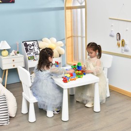 KOTEK Kids Table and Chair Set, 3 Piece Plastic Toddler Table and Chairs for Art Craft, Reading, Drawing, Snack Time, Playroom, Preschool, Kindergarten, Children Activity Table for Ages 1-7 (White)
