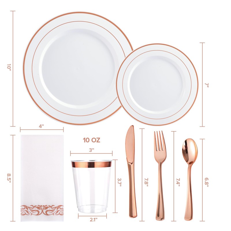 FOCUSLINE 175 Count Rose Gold Dinnerware Set for 25 Guests