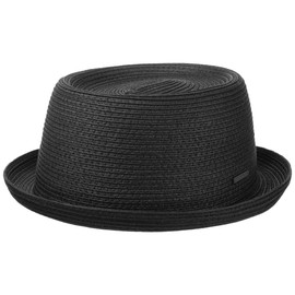Stetson Dawson Black Pork Pie, Men's Summer Hat with UV Protection 40 – Beach Hat Made of Paper Straw – Straw Hat with Braided Pattern – Sun Hat for Spring / Summer - L (58-59 cm)