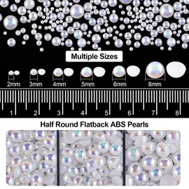 4000PCS Flatback Rhinestones and Half Round Pearls Kit #32, Multi Size Glass AB Crystals, Plastic Flat Back White AB Dome Bead with Pickup Pencil and Tweezer for Nail Art