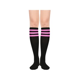 Soccer Socks Women Knee High - with with Three Pink Stripes, Long Thin Tube Sports Tall Socks