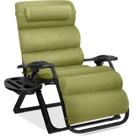Best Choice Products Oversized Zero Gravity Chair, Folding Outdoor Patio Recliner, XL Anti Gravity Lounger w/Removable Cushion, Cup Holder, Side Tray, 350lb Capacity - Lime Green