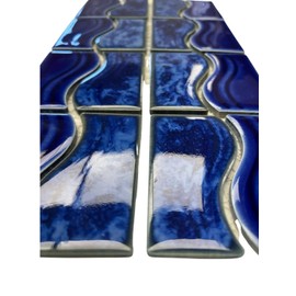 Tenedos Marble Blue Wavy Glossy Porcelain Lineup Border Pool Wall Tile on 6x12 Mesh for Easy Installation, for Bathroom Wall, Backsplash (1 Piece)