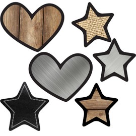 Schoolgirl Style Industrial Chic Bulletin Board Set—Farmhouse Monthly Calendar, Rustic Heart, Star, Cupcake Birthday and Special Occasion Accents, Seasons and Days of The Week Charts, (95 pc)