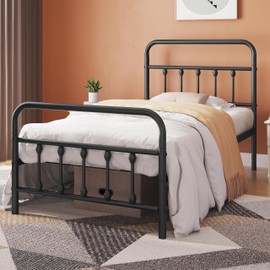 Topeakmart Twin XL Size Victorian Style Metal Bed Frame with Headboard/Mattress Foundation/No Box Spring Needed/Under Bed Storage/Strong Slat Support Black