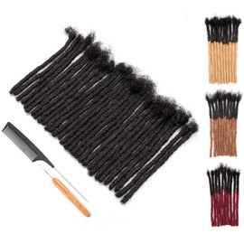 DAIXI 0.8cm and 0.6 0.4cm Width Options 6-18 Inch 30 Strands 100% Real Human Hair Dreadlock Extensions for Man/Women Handmade Permanent loc Extensions Bundles Can Be Dyed Bleached Curled Twisted