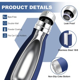Mujigaga Borraccia Termica, 500 ml Borraccia Bambini, Borraccie Acciaio Inox, Senza BPA, Borracce Termiche, Senza Perdite, Acciaio Inossidabile 18/8, per Scuole, Nuoto, Lavoro, Pilates