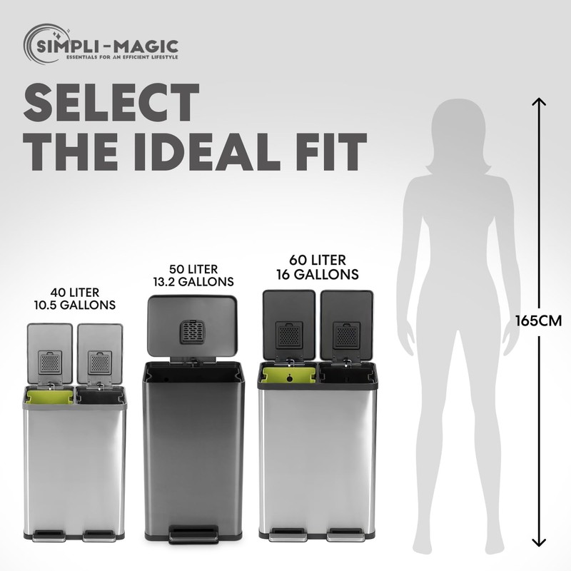 SIMPLI-Magic 13.2 Gallon (50L) Step Trash Can – Kitchen Garbage