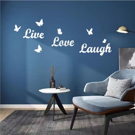 Love Live Laugh Letter Sign Decor,Wall Stickers, Silver Butterfly Mirror Wall Decor for Home Indoor Outdoor Bedroom Living Room Bathroom and Office