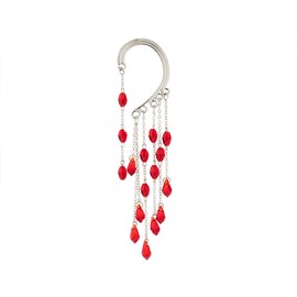 Trendy Ear Cuffs for Women, Non-piercing Ear Bone Clips Wrap Around Dangle Tassel Women's Clip-On Earrings Hook Cuff Climber Earrings for Women (C-shaped Silver Red Crystal)