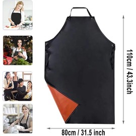 Durable waterproof apron Rubber vinyl, heavy duty 43 "x 31" black plus size male/female plastic apron to keep clean and dry while washing dishes, laboratory work, butcher dog grooming, gardening