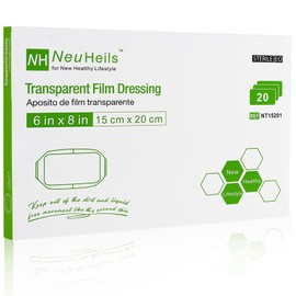 NeuHeils Transparent Film Dressing, Size 6''x8'', 20 Packs, Tattoo Aftercare Bandages, Large Waterproof Wound Cover Patch, Post Surgical Shower Shiled, IV Shield, PICC Catheter Shower Cover