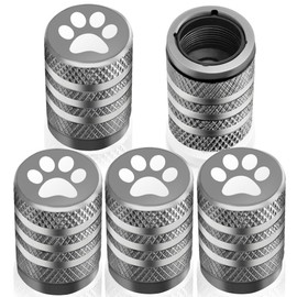 Tire Valve Caps Stem Cover, 5Pack Tire Air Valve Cover with Plastic Liner Leak-Proof, Aluminum Alloy Anti Corrosion Paw Print Valve Caps for Bike Bicycle Cars Truck Motorcycle Vehicle, Grey