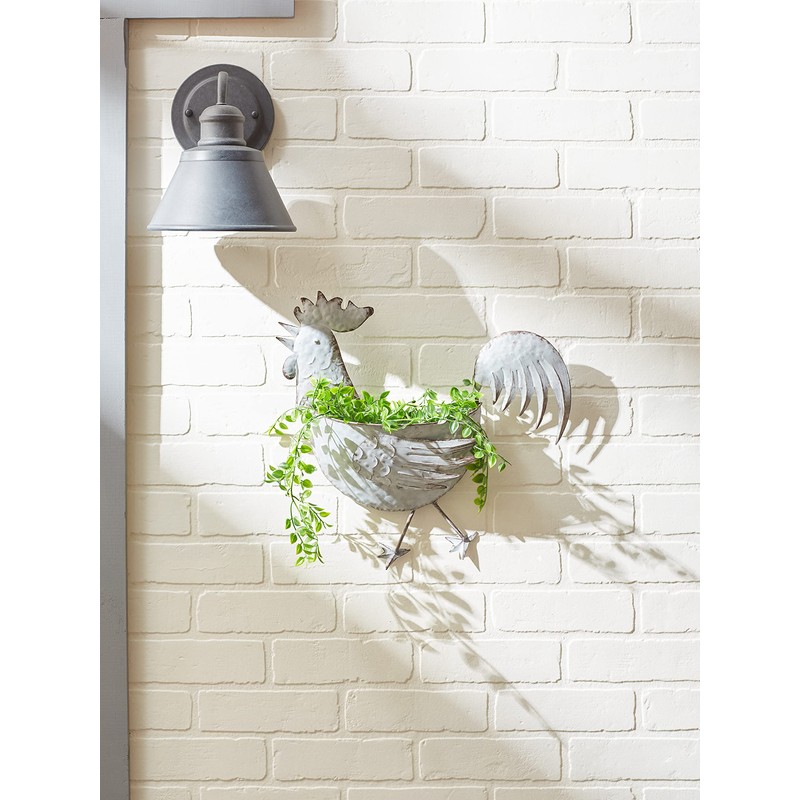 DII Galvanized Planter Collection Wall Hanging, Rooster, 14.25x3.75x13.75, Iron