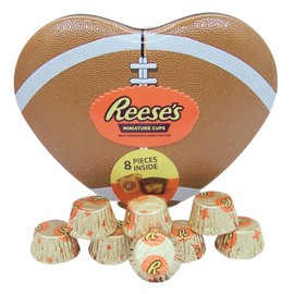 Valentine's Day Sports Themed Heart Shaped Tin, Filled with Miniature Reese Peanut Butter Cups, Unique Gift for Sports Lovers, 2.4 Ounces (Football)