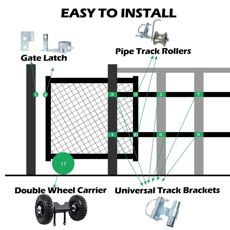 6" Wheels Rolling Gate Hardware Kit for Chain Link Gate