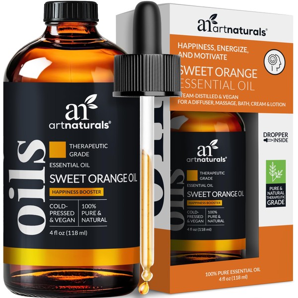 artnaturals Sweet Orange Essential Oil 4oz - 100% Pure Undiluted Citrus Oil -120ml Large Glass Bottle w/Dropper