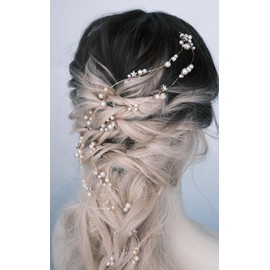 Famihot Headdress, Bridal Hair Ornament, Pearl, Star Leaf Wedding Headband, Crystal, Handmade, Flower Pair, Includes 2 Fixed Hairpins, For Weddings, Recitals, Graduation Ceremonies, Coming of Age