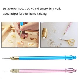 Atyhao 2Pcs Tambour Hooks, Stainless Steel Handle Embroidery Crochet Hooks with 6 Needles French Tambour Beading Sequins Sewing Craft Tool(Pink+Blue)