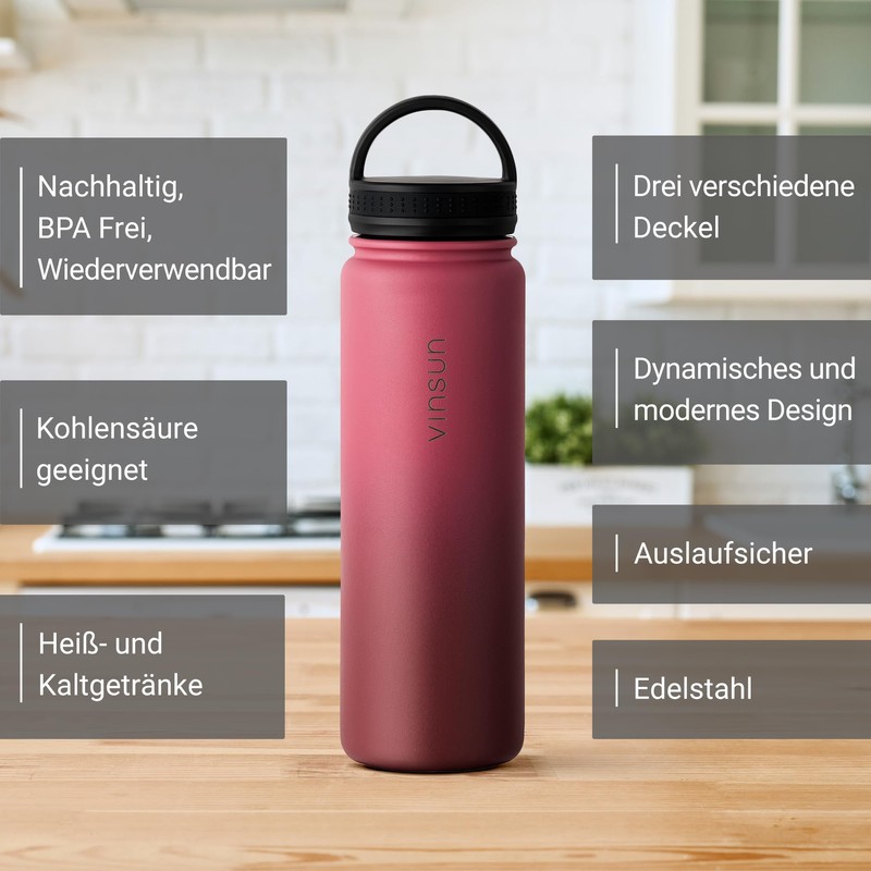 Vinsun Stainless Steel Drinking Bottle 500 ml Red – Leak-Proof,