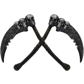 Dronside 2 Pcs Short-Handled Grim Reaper Scythe Toys, Plastic Skull Reaper's Scythe Prop for Kids and Adult, Halloween Party Costume Toy Brithday Gifts