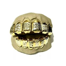 Big Dawgs Bling 14K Gold Plated Upper Lower Teeth Grills Grillz Set Diamond Cut + At Home Molds