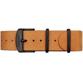 masar 16mm Premium NATO Leather Watch Bands – Natural Brown – Black Brushed Steel Buckle, Natural Brown, 16 mm