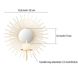 AIM & GGKK Wall Candle Sconce Holder,Set of 2 Mirror Wall Mounted Metal Candle Holder for Home,Living Room, Dining Room,Rustic Farmhouse Boho Decorations