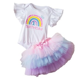WYTbaby Baby Girls Clothes 1st Birthday Short Sleeves Ruffles Tops Tutu Skirt Outfit Newborn Clothing Sets for Infant Girls 9-12 Months