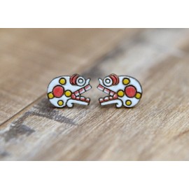 Adartse Arts Aztec Wooden Stud Earring Set | Miquiztli (Death) Borgia Codex, Skull Earrings