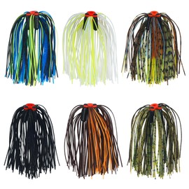 Silicone Jig Skirts with Tube Rattles,6/18 Bundles Spinnerbait Skirts Replacement Kit 50 Strands Bass Fishing Lure Squid Jig DIY Fishing Lure Fly Tying Material (6 Bundles)