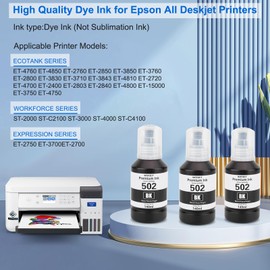 imtfzct Compatible 502 Black Ink Refill Bottles for ET-3760 ET2760 ET2750 ET-4760 ET-2850 ET-15000 ST-4000 ST-2000 ET-3710 ET-3850 ET-3750 ET-4850 ET4750 ET2700 ST3000 ET3700 Printer