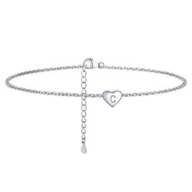 PROSILVER Initial Ankle Bracelets for Women Ankle Chain Sterling Silver Anklets letter C