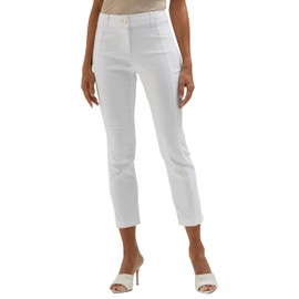 Rafaella Women's 27" Satin Luxe Crop Pants, Stretch Fabric, Elastic Waist Panels, Straight Leg Classic Fit Capris, White