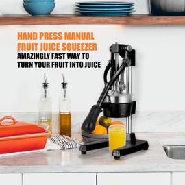 Gowintech Commercial Heavy Duty Cast Iron Hand Press Manual Orange Citrus Lemon Lime Grapefruit Pomegranate Fruit Juice Squeezer Machine with Stainless Steel Cup Black