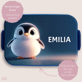 Children's Bento Box Midi Lunch Box for Mepal Bento Box - Penguin Lunch Box with Name Lunch Box Penguin Vesper Box Nursery Gifts for School Gift Idea School Child I First Day of School - 900 ml