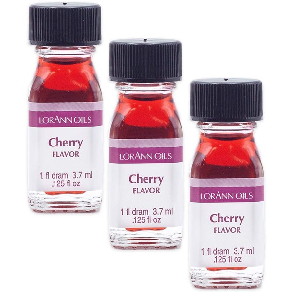 LorAnn Sabor Cherry SS, 1 botella de dram (0.124 onzas líquidas - 3.7 ml - 1 cucharadita) - El paquete de 3 incluye una receta