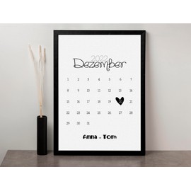 Kalender Bild personalisierbar mit Datum | Besonderer Anlass | optional mit Rahmen | Geschenk für Partner oder Eltern zum Jahrestag Hochzeitstag (Schwarz-Weiß)