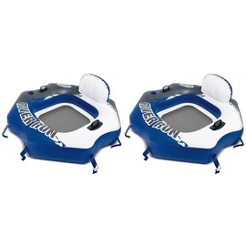 Intex 58854EP River Run Single Person Inflatable Connecting Lounge Tube Chair w/Mesh Bottom, Backrest, & Built in Cupholders, Blue (2 Pack)