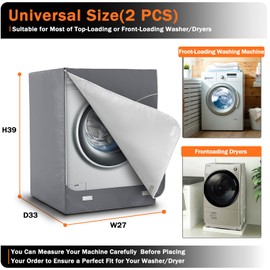 AKEfit 2 Pack Washer Dryer Cover, Washing Machine Cover Waterproof, Dustproof and Anti-UV, Heavy Duty Oxford Washer Covers for Outside , 27"W x 33"D x 39"H -Grey