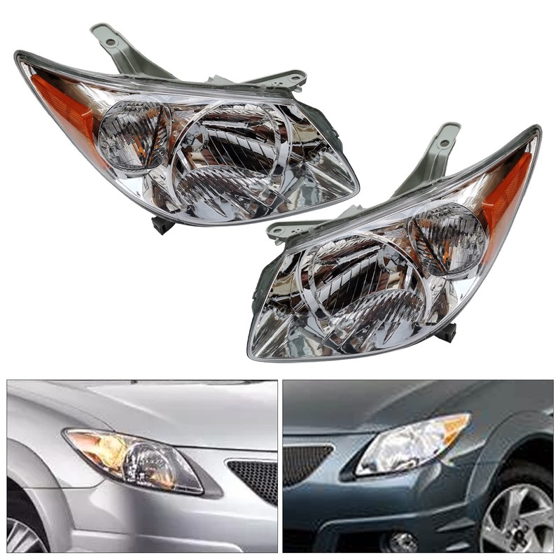 QUEWATSA Halogen Headlight Assembly Set for 2005-2008Pontiac Vibe Wagon,Headlamp Driver&Passenger