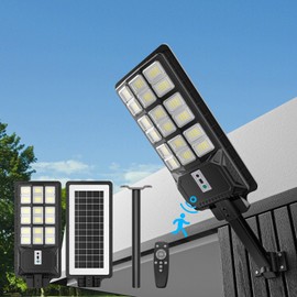 Sinpbw Solar Street Light 9000W Outdoor Light Wide Angle Motion Sensor Waterproof LED Solar with Remote Control, 6500K Dusk to Dawn Commercial Parking Lot Courtyard