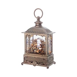 Regency International Nativity Square Water Globe, 10 inches, Champagne Gold, Led Lights, USB or Battery Operated with Timer