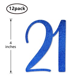 Blue Glitter 21st Birthday Centerpiece Sticks, 12-Pack Number 21 Table Topper Anniversary Party Decorations