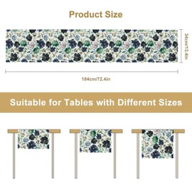Watercolor Floral Table Runner,Romantic Watercolor Colorful Wild Floral Leaves Botanical Decorative Linen Tabletop Kitchen Decor for Dining Room 13x72 Inch,Blue