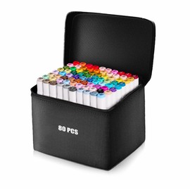 LOULANJX 80 Colors Alcohol Markers Set with Carrying Case Dual Tip Drawing Markers for Adult and Kids Comics Coloring Sketching Illustration