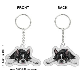 WIRESTER Sparkling Glitter Double Sided Acrylic Keychain for Keys, Cars, Motorcycles, Backpacks, Travel - Boston Terrier Dog Lying Down Looking Up